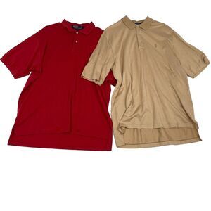 Polo Ralph‎ Lauren Mens Size Large Beige/Red Lot of 2 Polo Shirts Cotton Golf